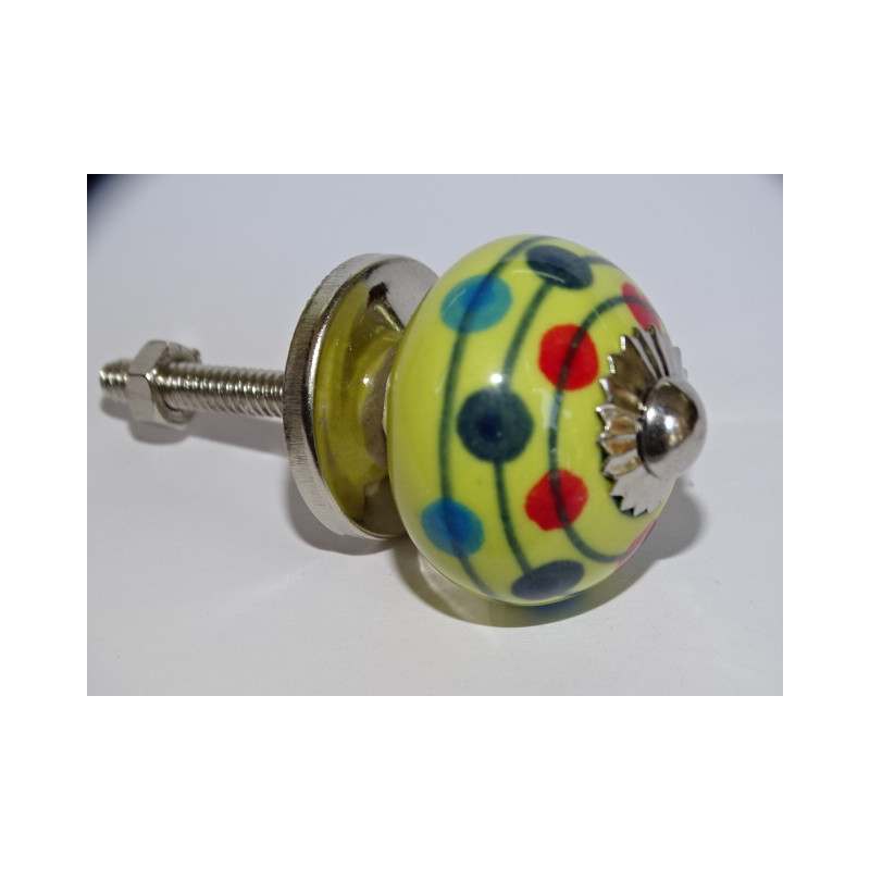 mini botones de cerámica amarilla y lunares multicolores - plateado