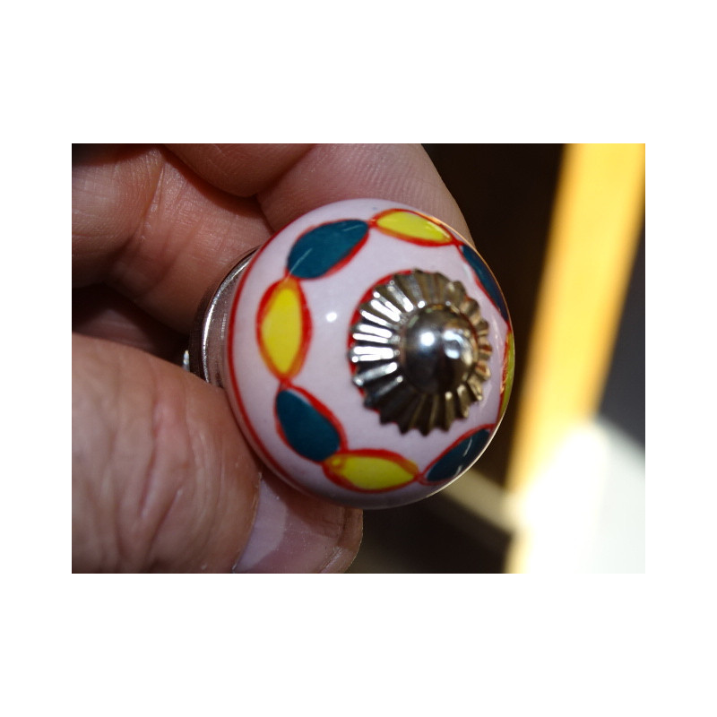 mini buttons in pink and round yellow and emerald ceramic - silver