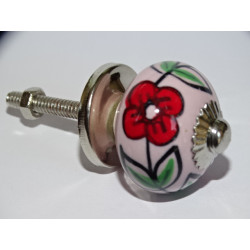 mini boutons en céramique rose et 2 fleures rouges - argenté