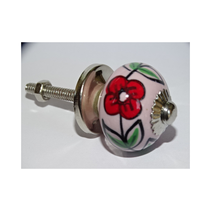 mini botones de cerámica rosa y 2 flores rojas - plata