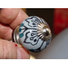 mini botones de cerámica gris y hojas negras - plata