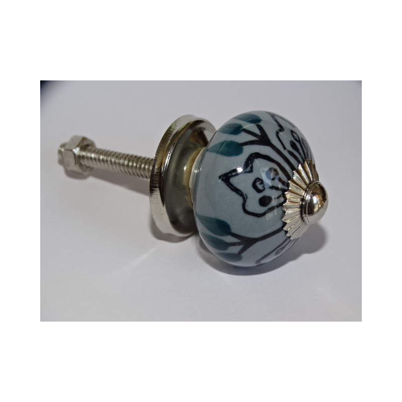 mini bottoni in ceramica grigia e foglie nere - argento