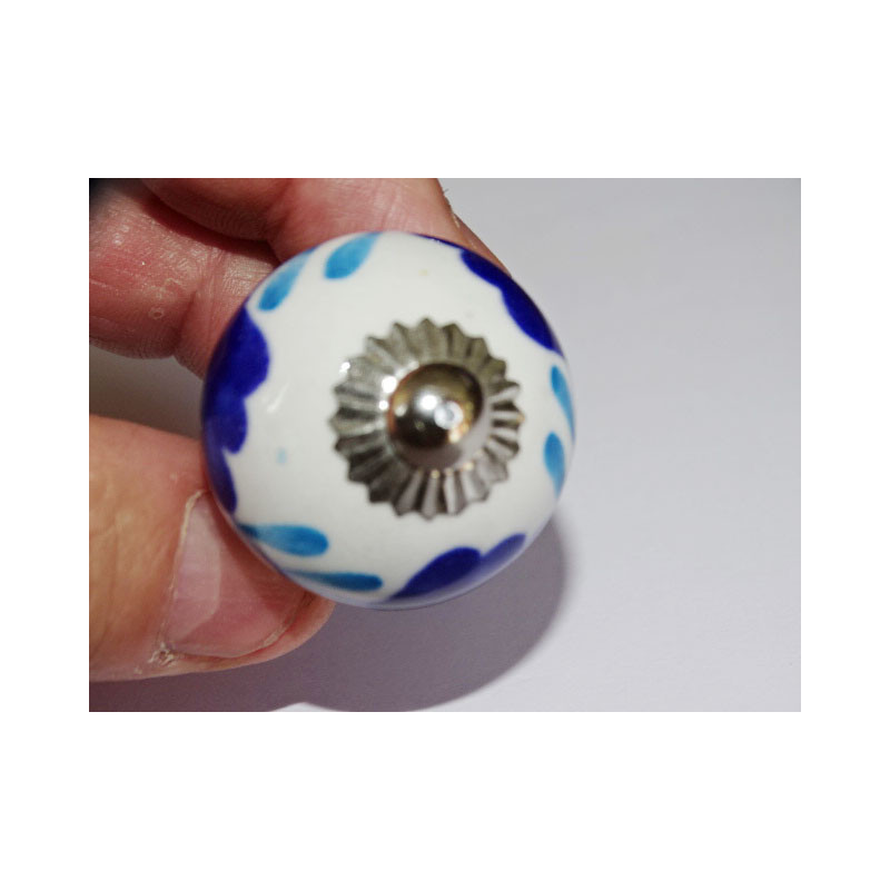 mini boutons en céramique blanc turquoise et outremer - argenté