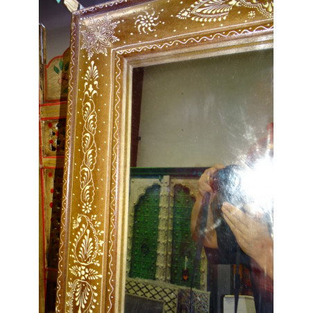 Ecru rechteckiger Spiegel und weißes Reliefbild in 90x60 cm