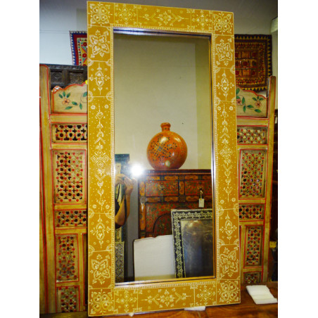 Rechteckiger Spiegel Gold und Ecru gemaltes Relief in 120x60 cm