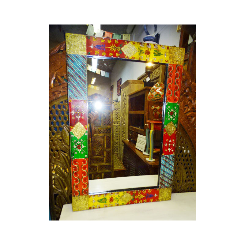 Espejo rectangular con pintura en relieve y marco plano 90x60 cm