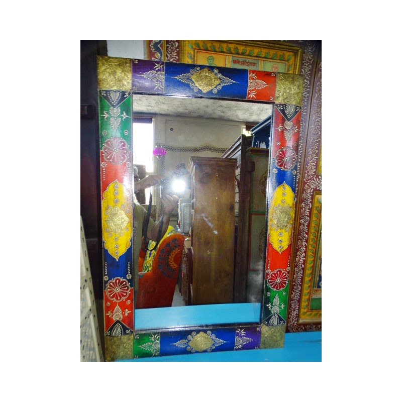 Miroir rectangulaire avec peinture en relief et arrondi 90x60 cm