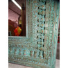 Grand miroir sculpté et patiné en turquoise 90x90 cm