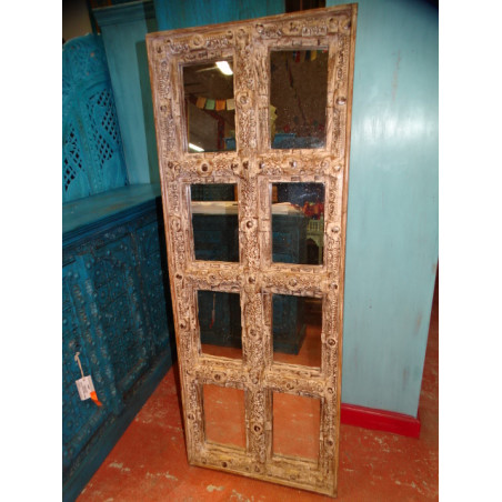 Antica porta scolpita e trasformata in specchio 145x53 cm