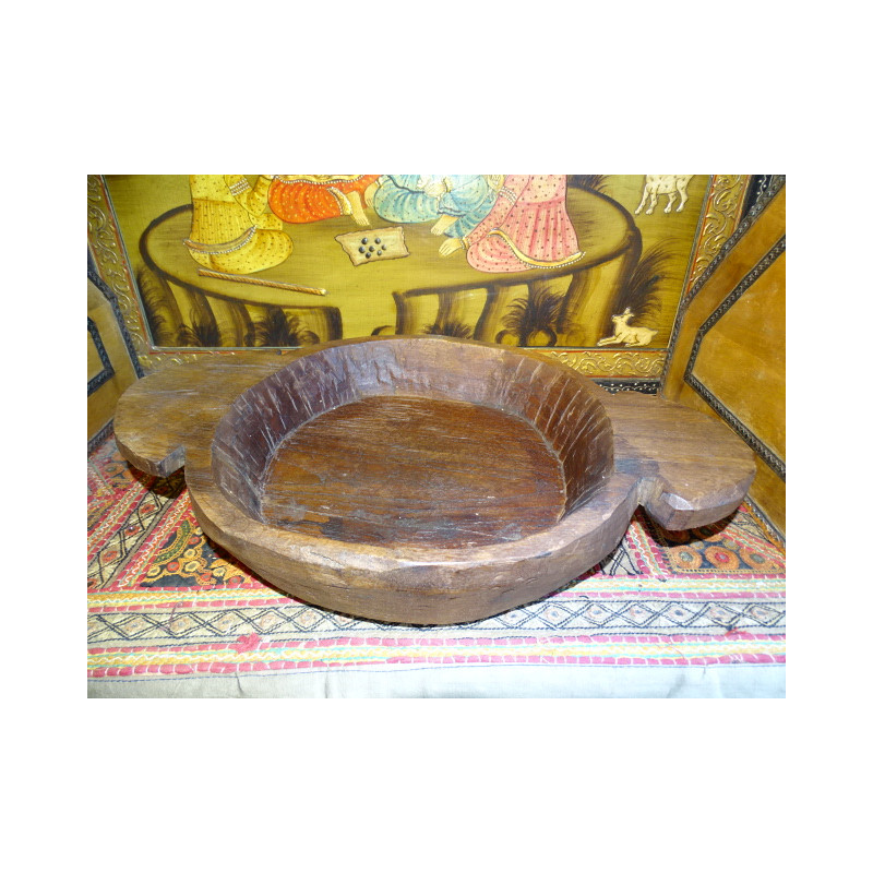 Vecchio piatto in legno del Nepal -9