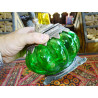 Bombonière métal et verre souflé verte
