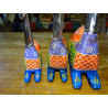 Set of 3 metal and wood camels carved and painted by hand