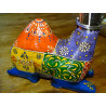 Set of 3 metal and wood camels carved and painted by hand