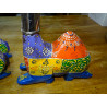 Conjunto de 3 camellos en metal y madera tallados y pintados a mano