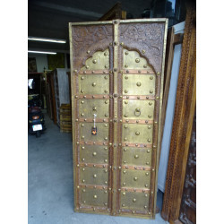 Doors one arched panel decorated with copper and brass - 91x200 cm
