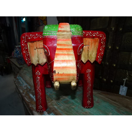 Sgabello con elefante rosso e multicolore 50x34x 36 cm di altezza