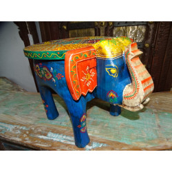 Stool with turquoise and multicolored elephant 50x34x 36 cm high