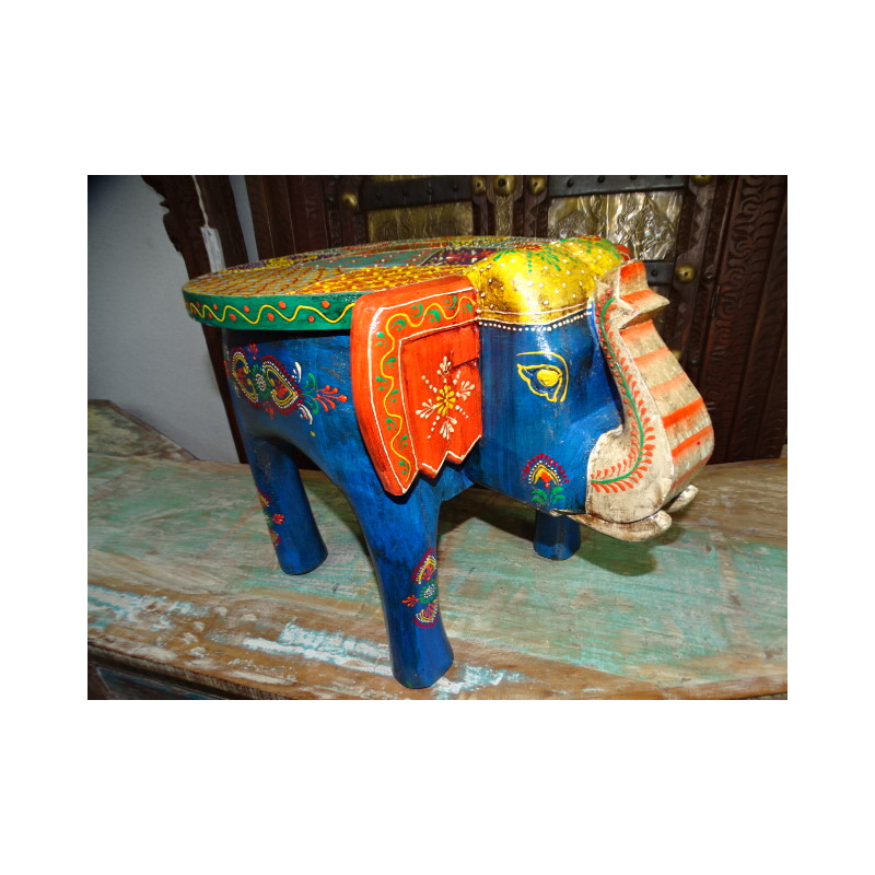 Stool with turquoise and multicolored elephant 50x34x 36 cm high