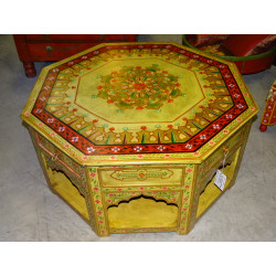 Coffee table octagonal yellow flower 4 drawers