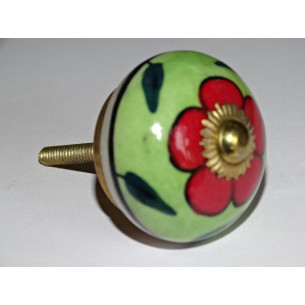 Pomos de puerta o cajón verde primavera y flor roja