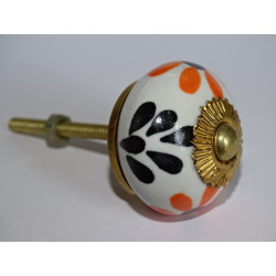 Drawer or door knobs with black and orange flowers