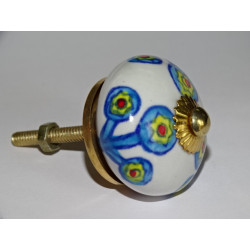 White drawer or door knobs with turquoise flowers