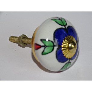 Boutons de tiroirs blanc avec fleurs outremer