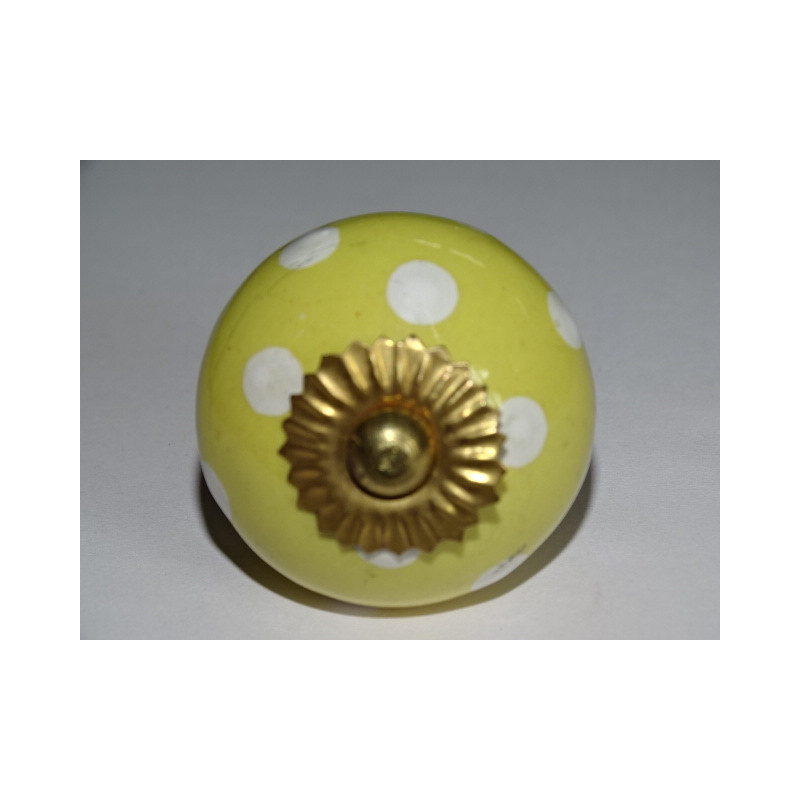 Yellow drawer knobs with white dots