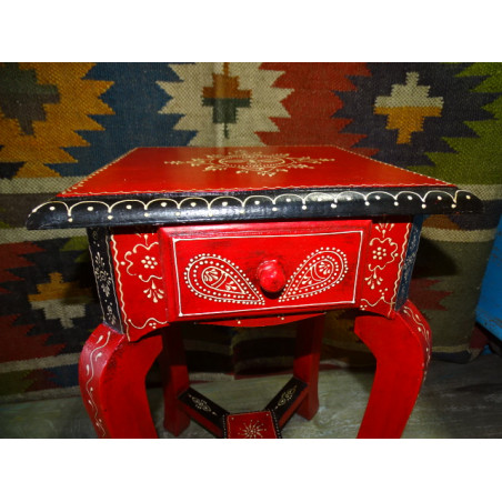 Piccolo tavolino rosso e nero da 1 cassetto (altezza 45 cm)