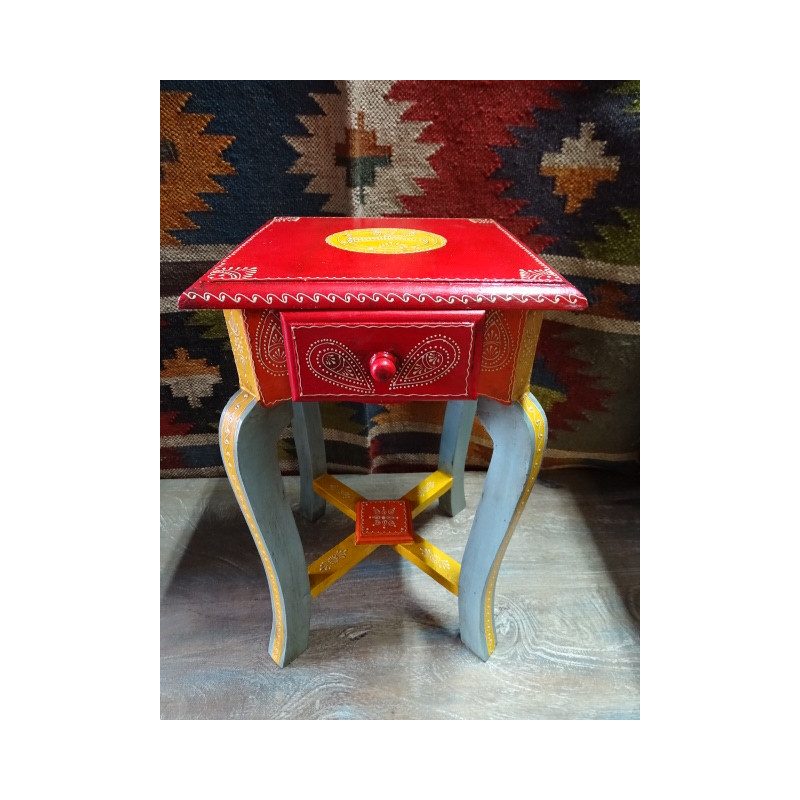 Kleiner mehrfarbiger Säulentisch 1 Schublade (45 cm hoch)