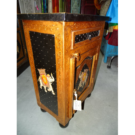 Bedside table black and gold elephant motif 1 door and 1 drawer