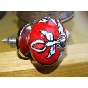 Maniglia per cassetto in porcellana bianca e rossa arabica (argento)
