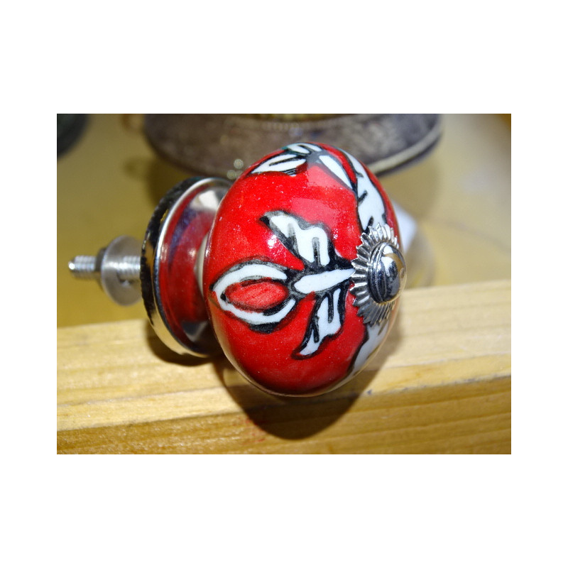 Maniglia per cassetto in porcellana bianca e rossa arabica (argento)