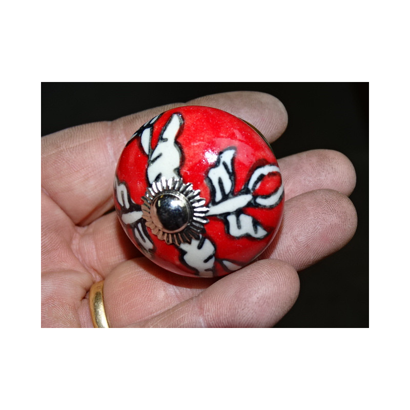Maniglia per cassetto in porcellana bianca e rossa arabica (argento)