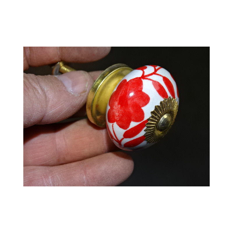 Porcelain flower drawer handle and red ferns