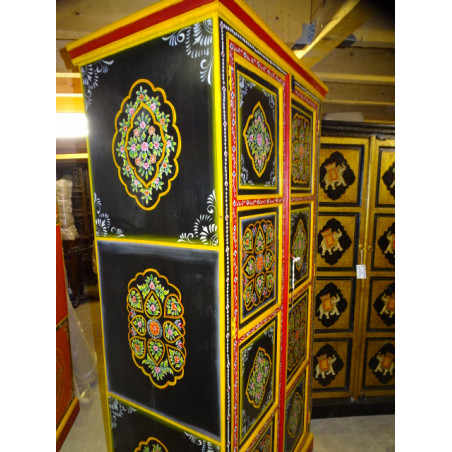 Large wardrobe in black color with flowers - 100x60x200 cm