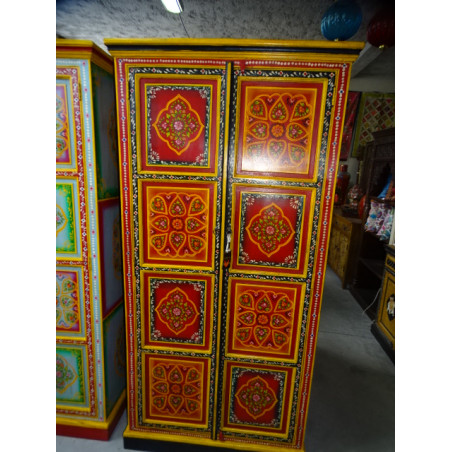 Grande armoire penderie de couleur rouge avec fleurs - 100x60x200 cm
