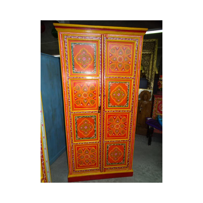 Kleiderschrank mit orange lackierten Türen mit Blumen - 100x60x200 cm