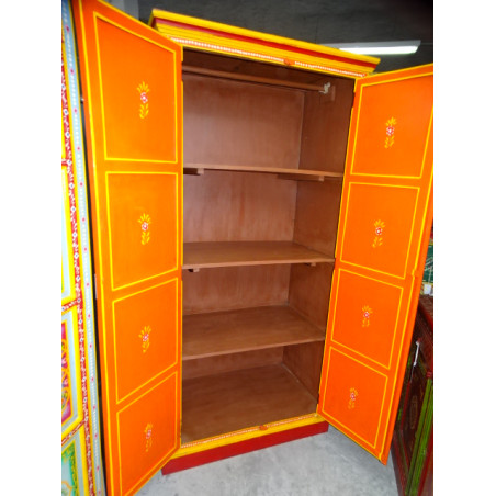 Kleiderschrank mit orange lackierten Türen mit Blumen - 100x60x200 cm