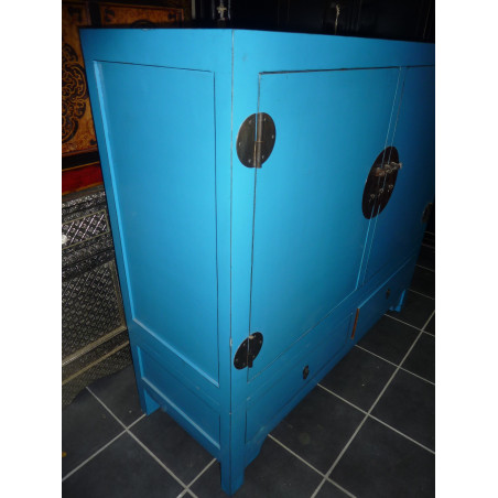 Armoire basse turquoise 2 portes 2 tiroirs