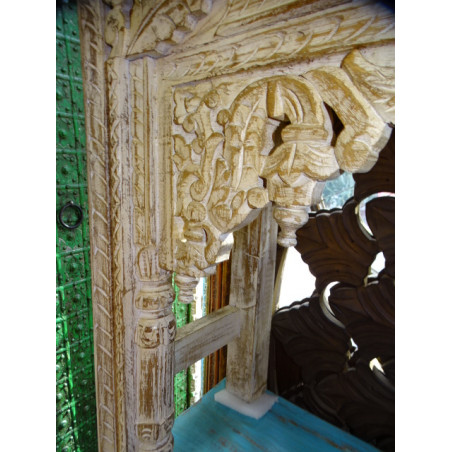 Consola indiana tallada y lijada pátina blanca