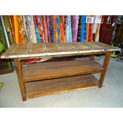 Indian console with an old teak top and metal hoop
