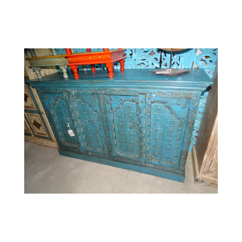 Large Indian sideboard turquoise with arched doors