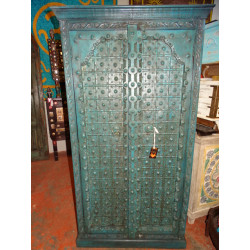 Armoire arche et métal patinée en turquoise 96x43x180 cm