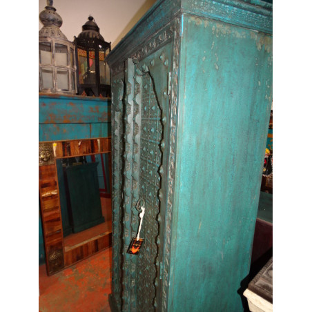 Arch cabinet and patinated metal in turquoise 96x43x180 cm