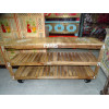 Mesa de centro con teca industrial reciclada con ruedas trolley