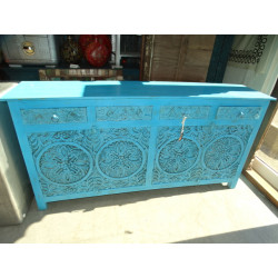 4-door 4-drawer carved sideboard with turquoise patina 180x90 cm