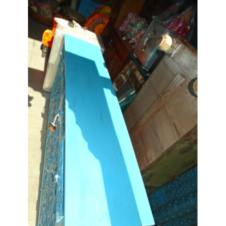 Geschnitztes Sideboard mit 4 Türen und 4 Schubladen mit türkisfarbener Patina 180x90 cm