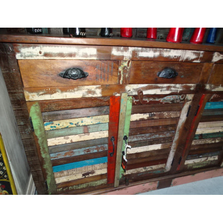 Großes Sideboard aus recyceltem Bahamas-Teakholz mit 4 Türen und 4 Schubladen