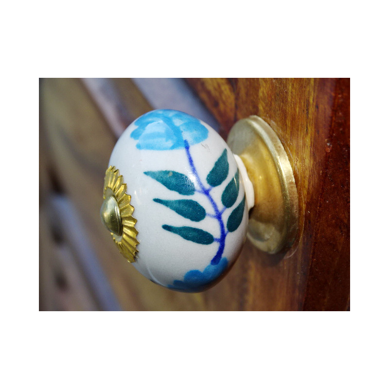 Porcelain knobs flower blue fougère